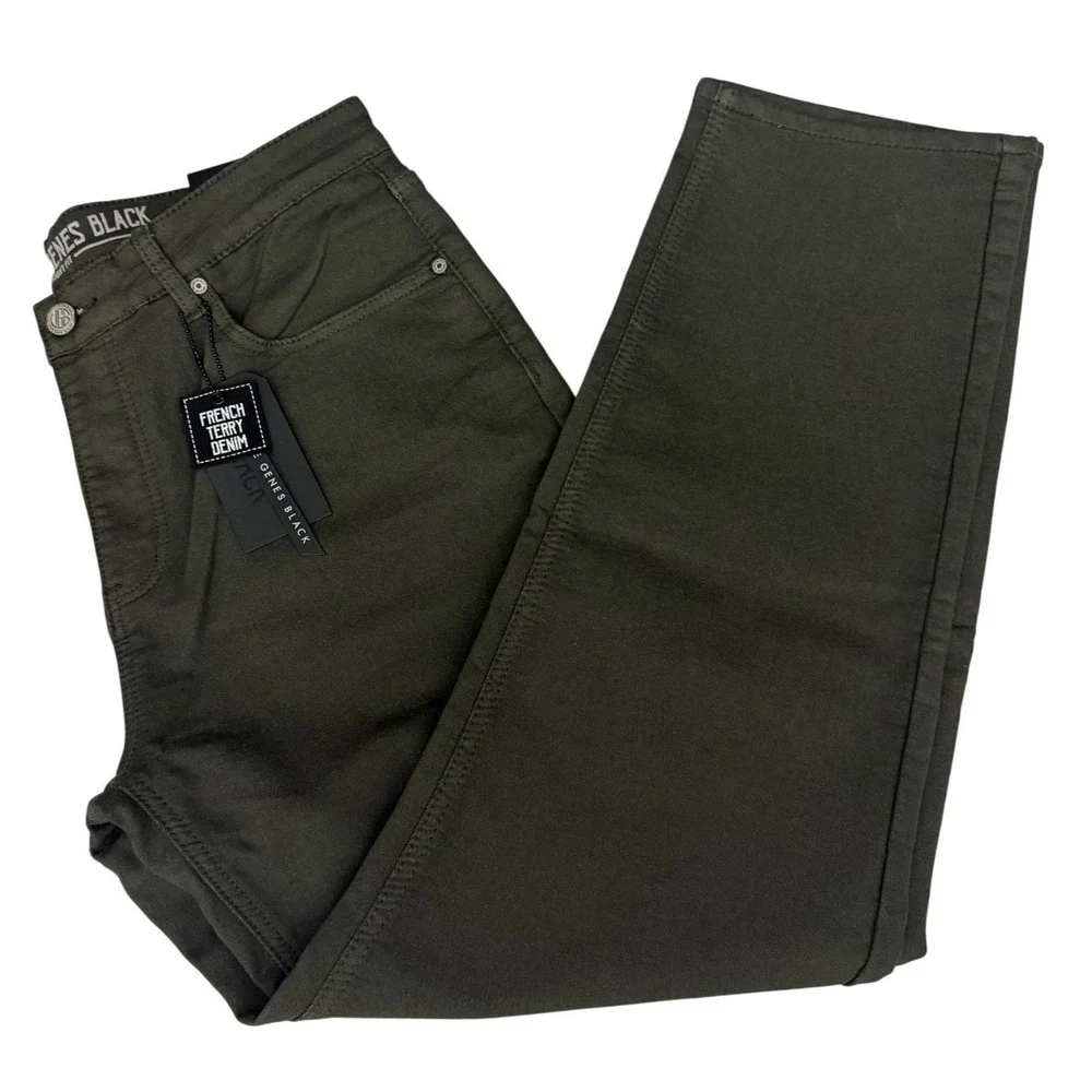 VGB Vintage Genes Black Men's Green Olive Denim Jean Slim Fit Stretch 34W X32L